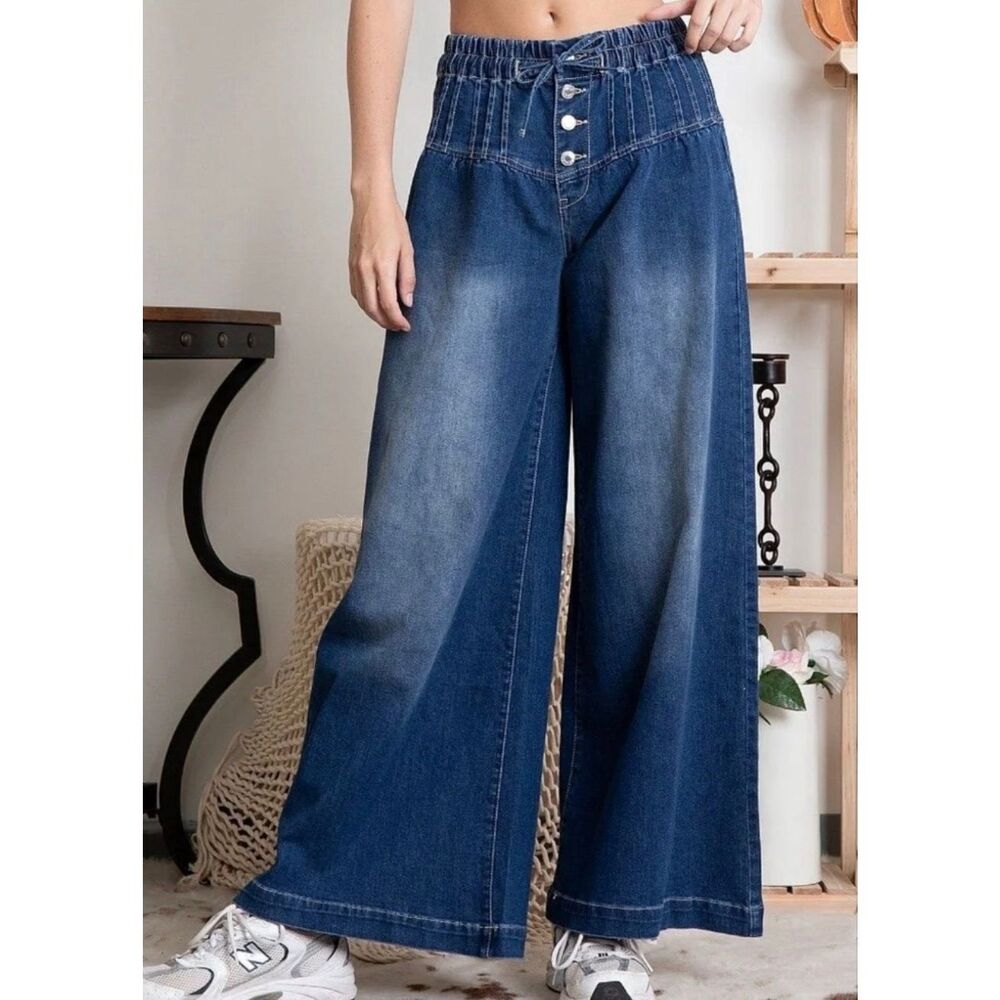 Blue Velvet Dark Blue Wide Leg Jeans Size L
